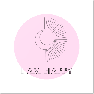 Affirmation Collection - I Am Happy (Pink) Posters and Art